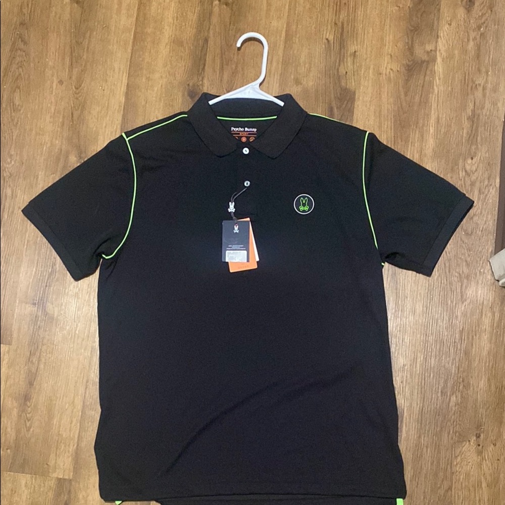 Phycho Bunny Sports Men's Black Polo Shirt with Green Accents